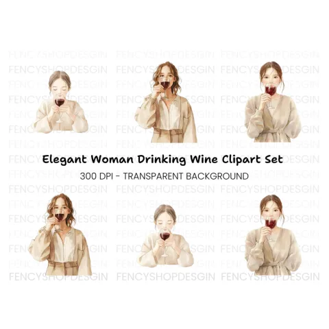 Women Drinking Wine Clipart Bundle