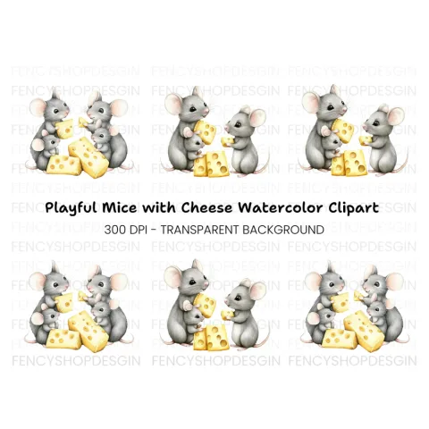 Cute Mice Family with Cheese Clipart Bundle