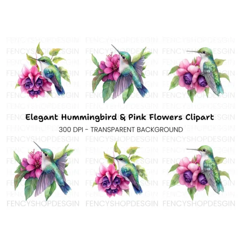 Hummingbird and Dahlia Clipart Bundle