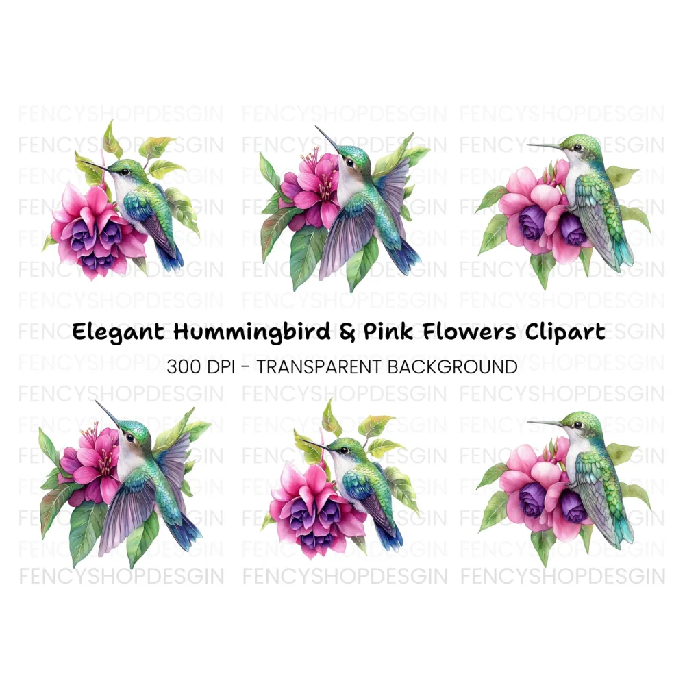 Hummingbird and Dahlia Clipart Bundle