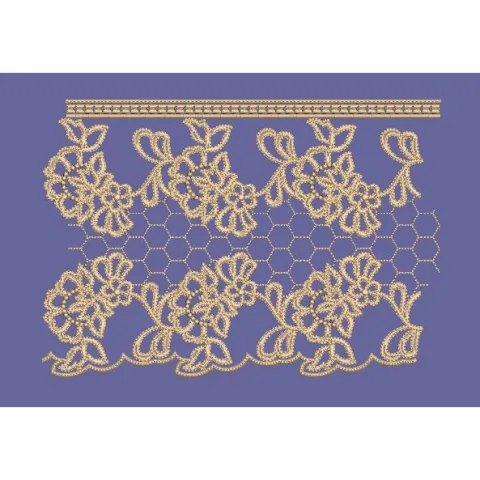 Gold Mesh Floral Lace Border Embroidery Design