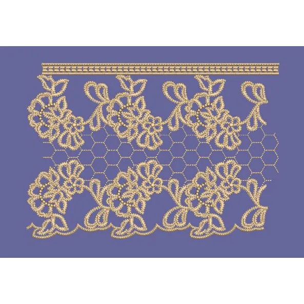 Gold Mesh Floral Lace Border Embroidery Design