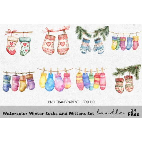 Winter Holiday Garlands Clipart Bundle