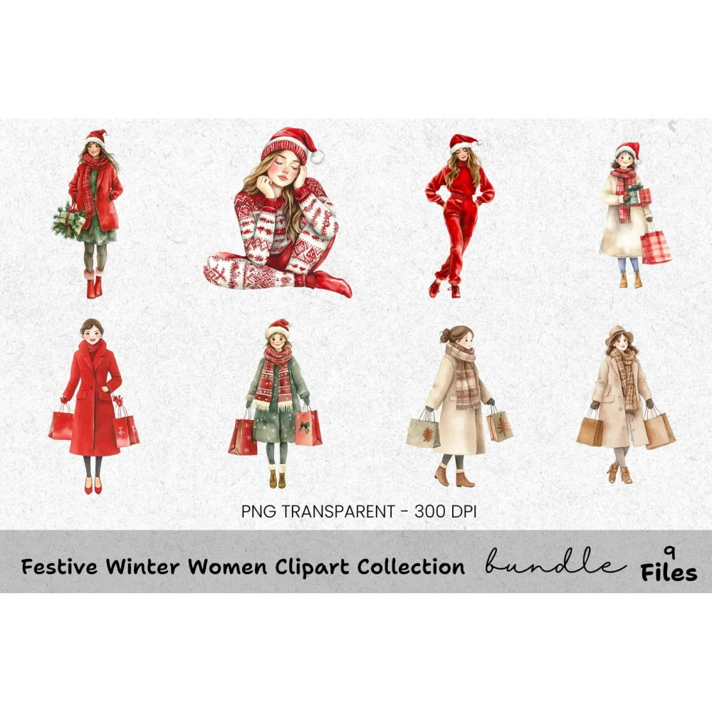Festive Winter Women Clipart Bundle