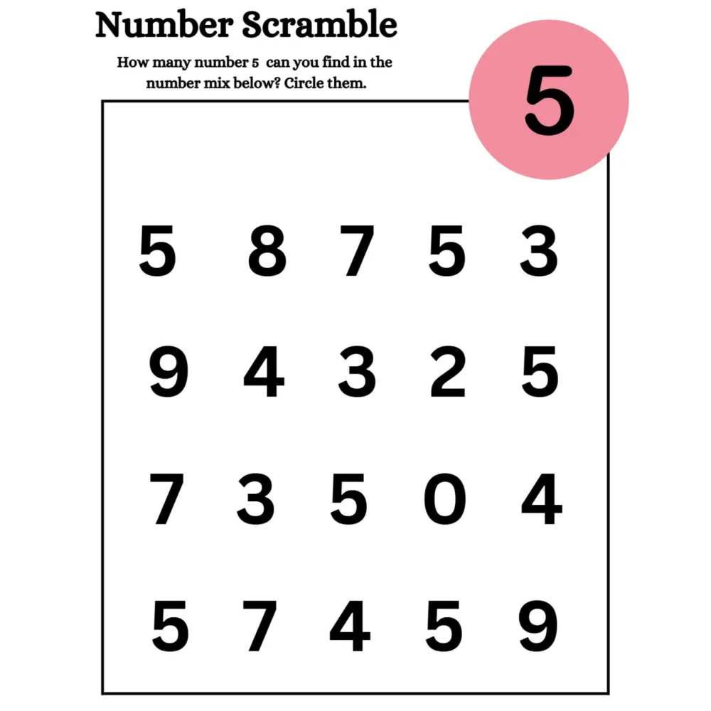 Number Scramble Count and Circle Worksheets