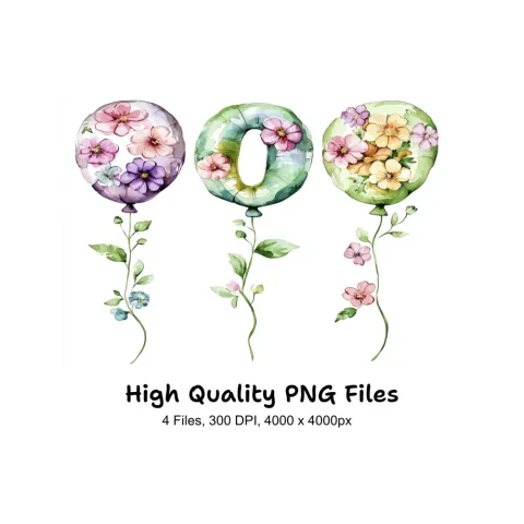 Floral Balloon Bouquets Clipart Bundle