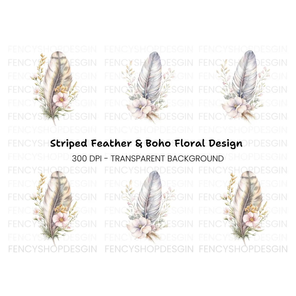 Feather Flower Clipart Bundle