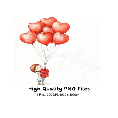 Girl Holding Heart Balloons Clipart Bundle