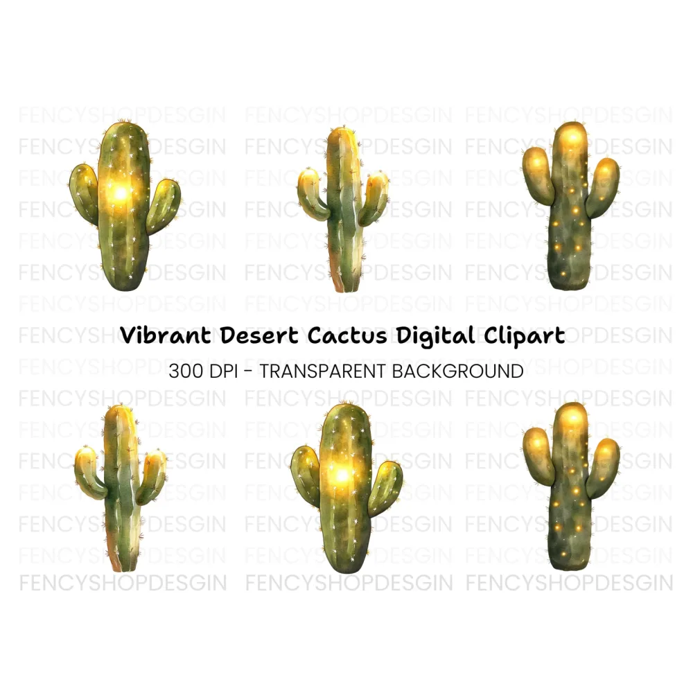 Sparkling Cactus Clipart Bundle