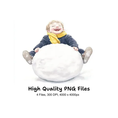 Joyful Kids Making Snowman Clipart Bundle