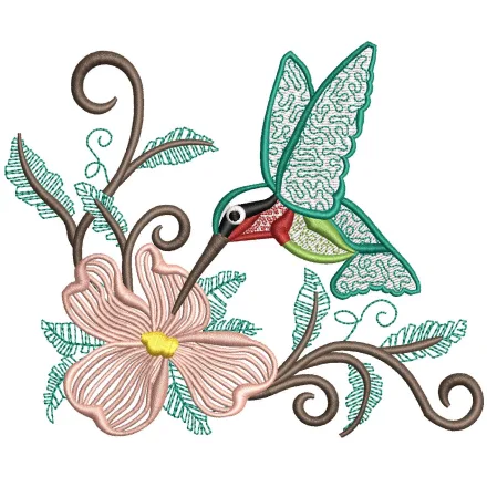 Hummingbird With Flower Embroidery Design
