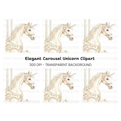 Elegant Carousel Unicorn Clipart Bundle