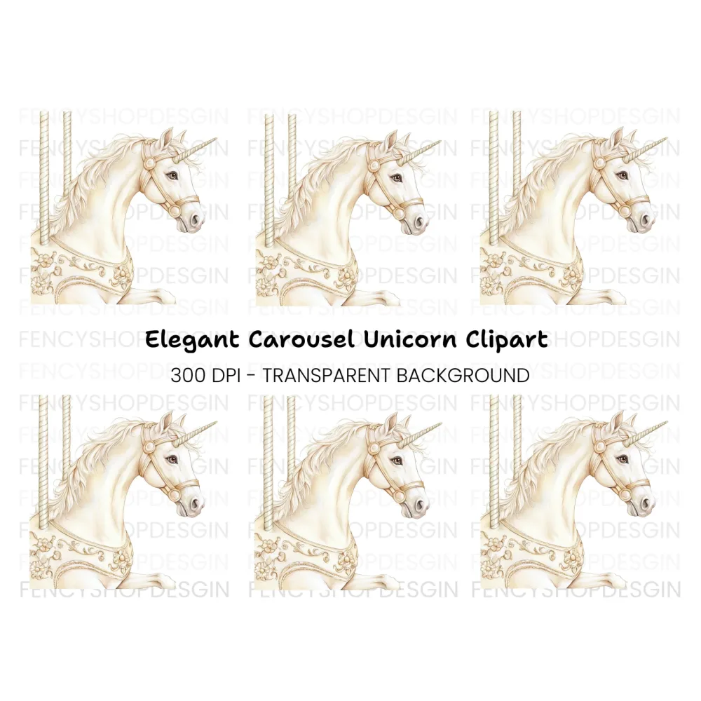 Elegant Carousel Unicorn Clipart Bundle