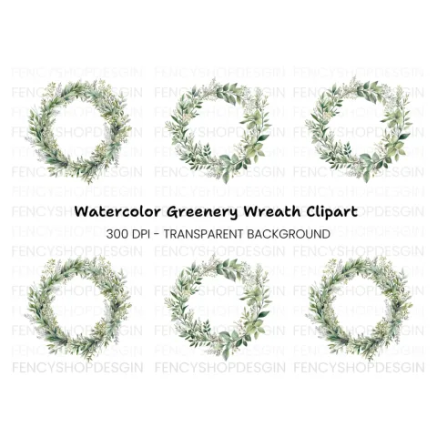 Greenery Wreaths Clipart Bundle
