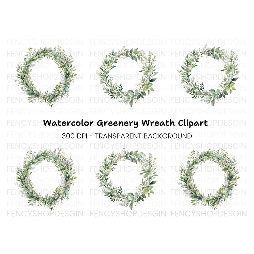 Greenery Wreaths Clipart Bundle