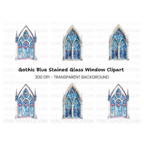Gothic Stained Glass Window Clipart Bundle