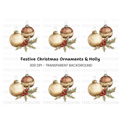 Christmas Ornaments and Holly Clipart Bundle