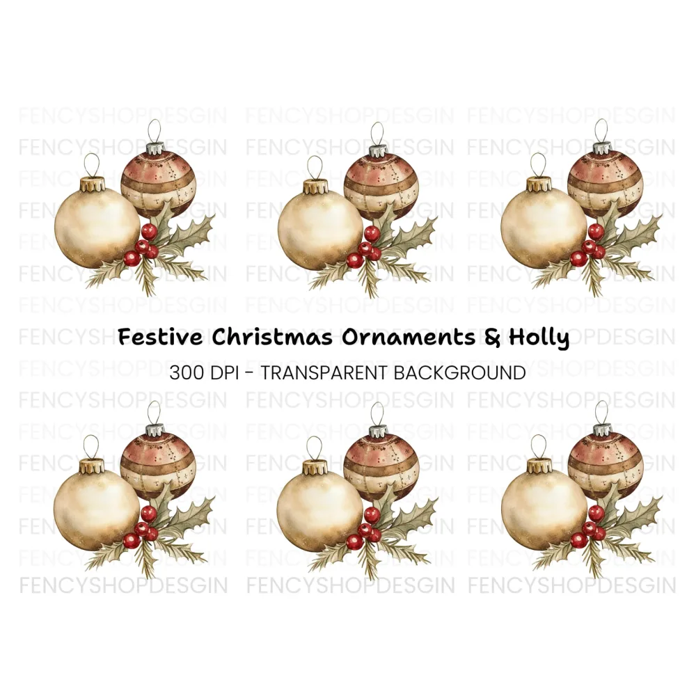 Christmas Ornaments and Holly Clipart Bundle