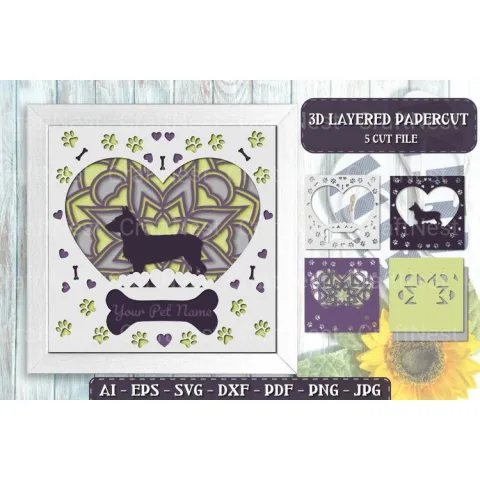 Pet Dog D Papercut Layered Lightbox SVG