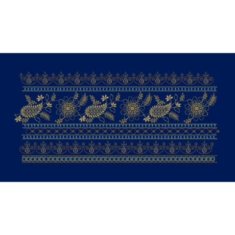Gold Zari Paisley and Floral Border Embroidery Design