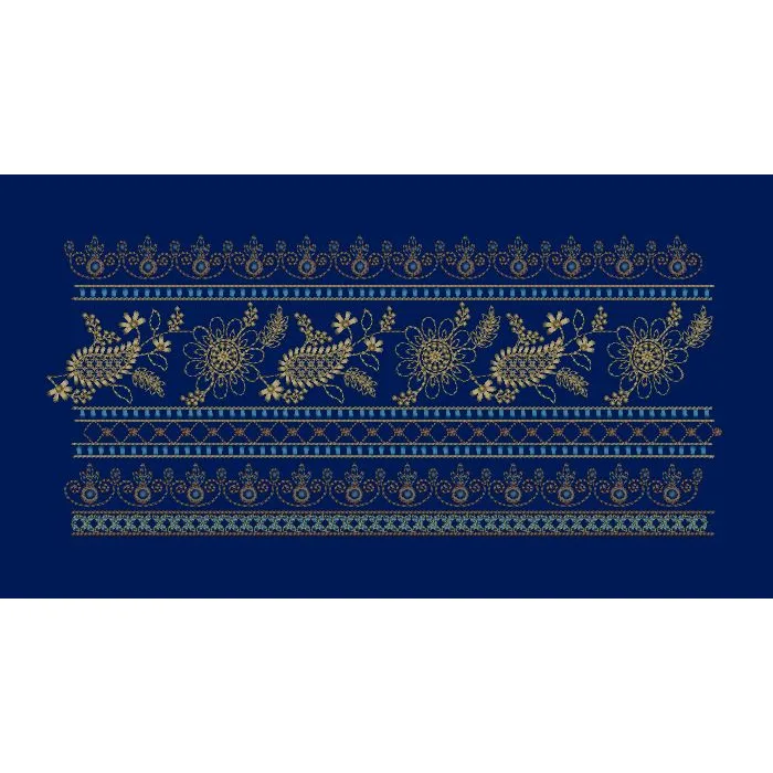 Gold Zari Paisley and Floral Border Embroidery Design