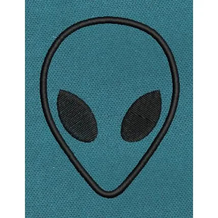 Teal Black Alien Face Outline Embroidery Design