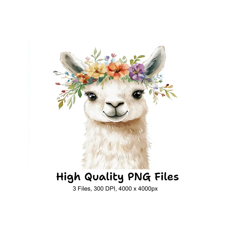 Cute Llama Flower Crowns Clipart Bundle