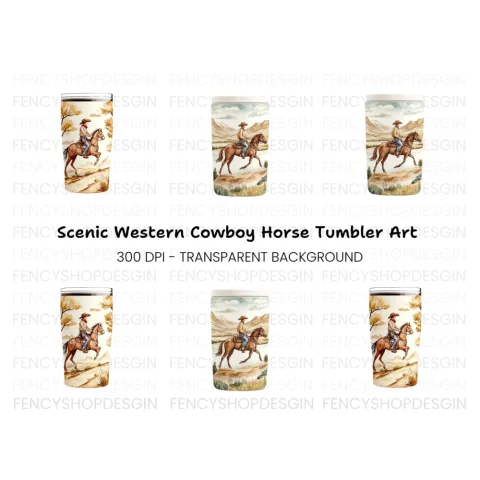 Cowboy Riding Horse Tumbler Clipart Bundle