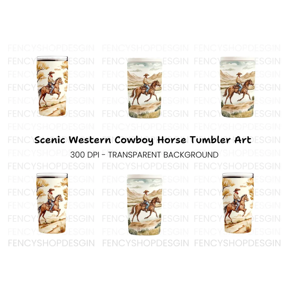 Cowboy Riding Horse Tumbler Clipart Bundle