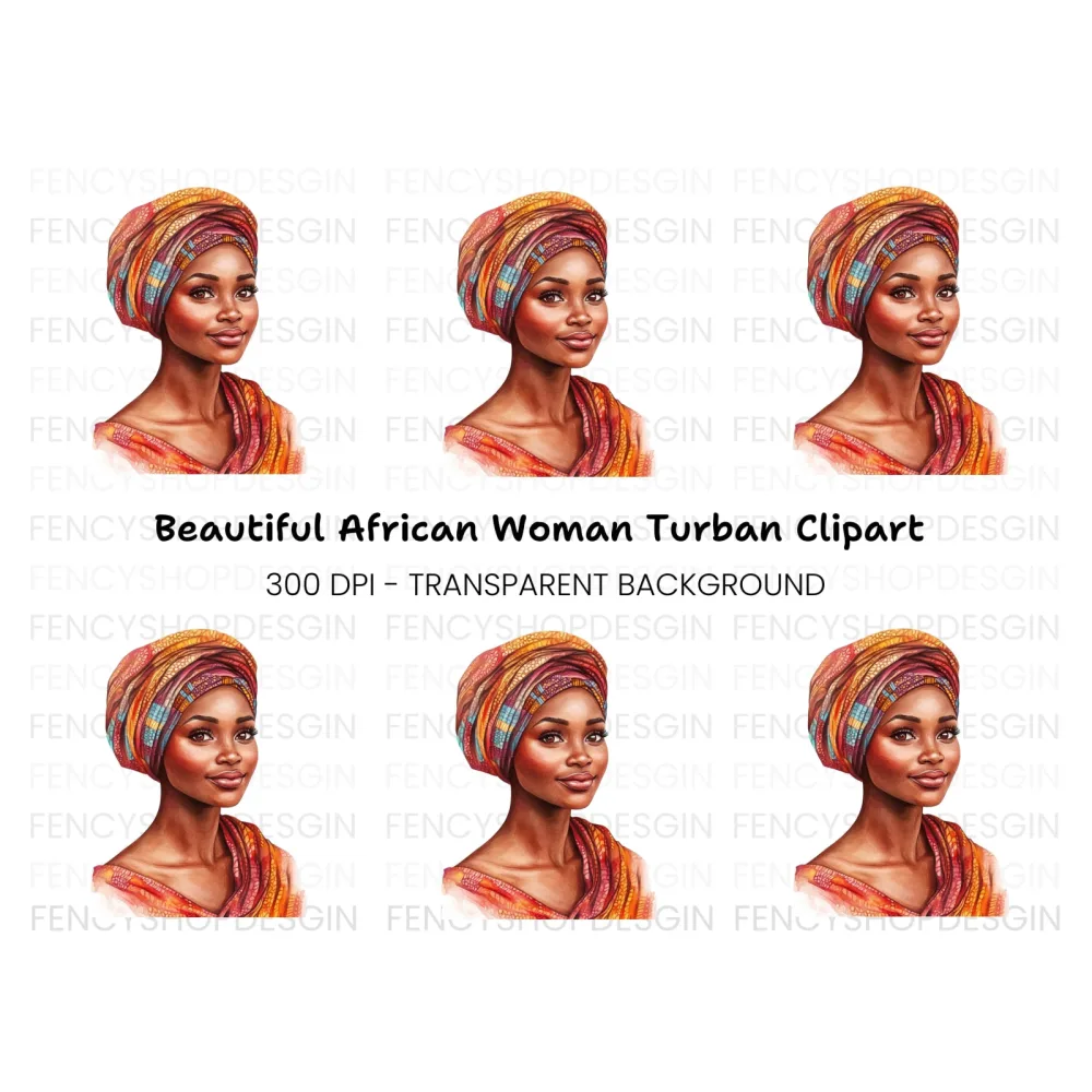 Beautiful African Woman Turban Clipart Bundle