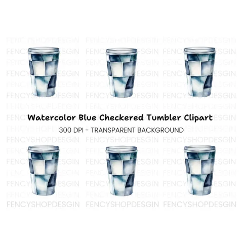 Blue Geometric Coffee Cup Clipart Bundle