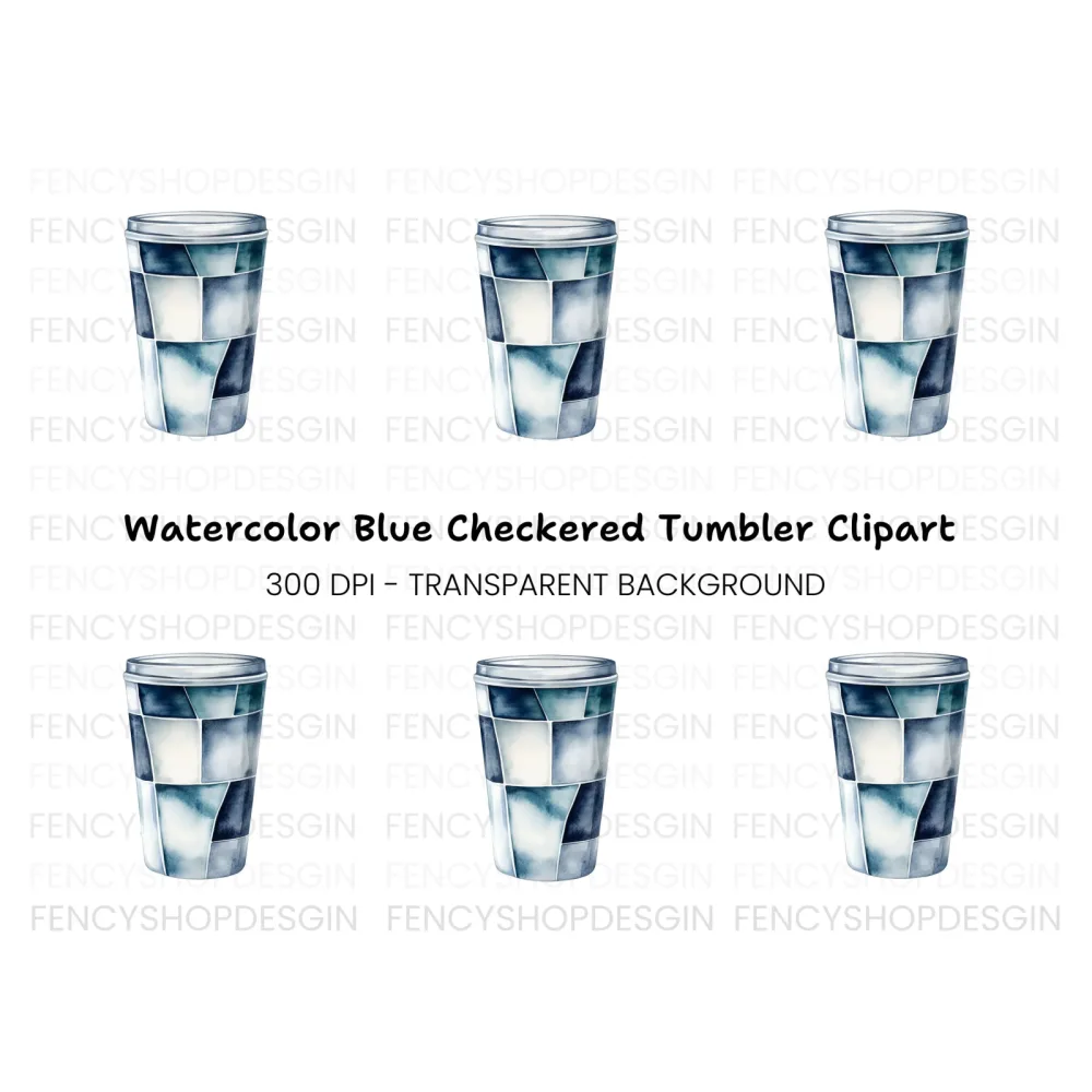 Blue Geometric Coffee Cup Clipart Bundle