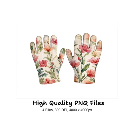 Floral Gardening Gloves Clipart Bundle