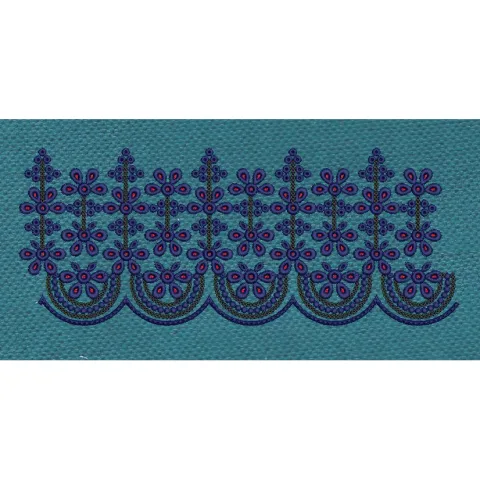 Floral Border Navy Background With Blue Flower Embroidery Design
