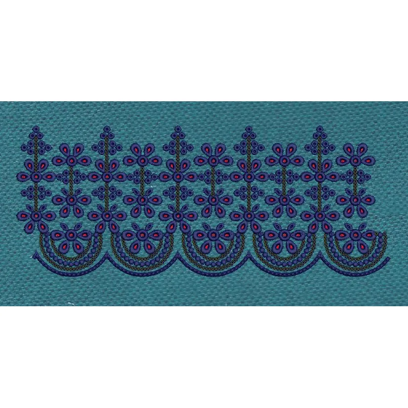 Floral Border Navy Background With Blue Flower Embroidery Design