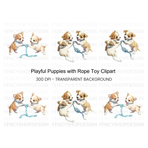 Chihuahua Puppies Playing with Toy Clipart Bundle
