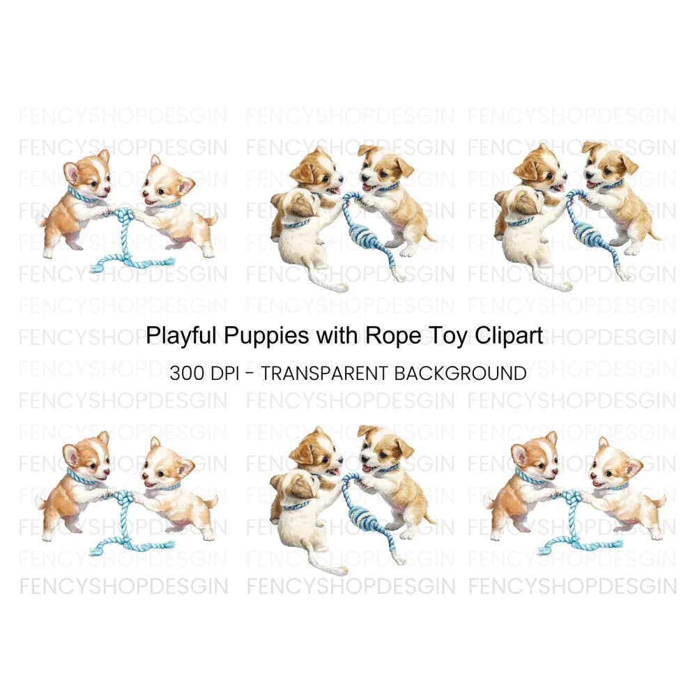 Chihuahua Puppies Playing with Toy Clipart Bundle