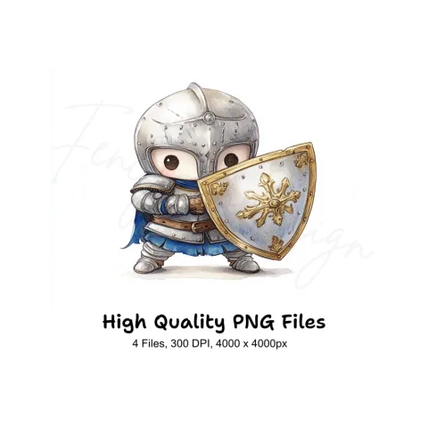 Chibi Knights with Shields Clipart Bundle