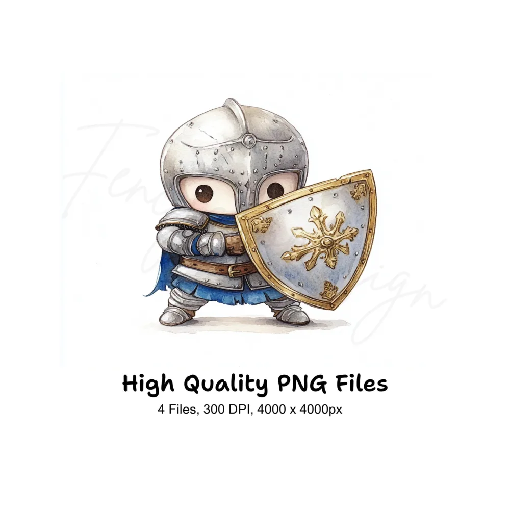 Chibi Knights with Shields Clipart Bundle