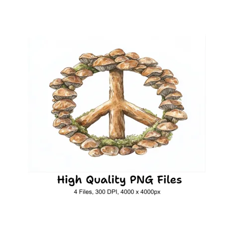Mushroom Peace Sign Clipart Bundle