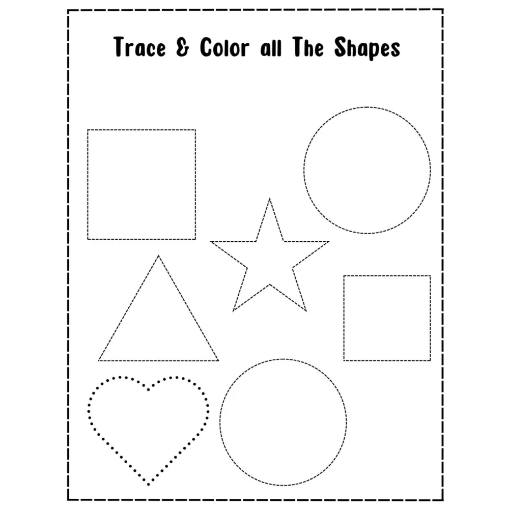 Trace and Color All Shapes Worksheets