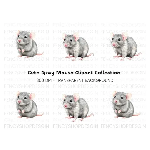 Cute Grey Mouse Clipart Bundle