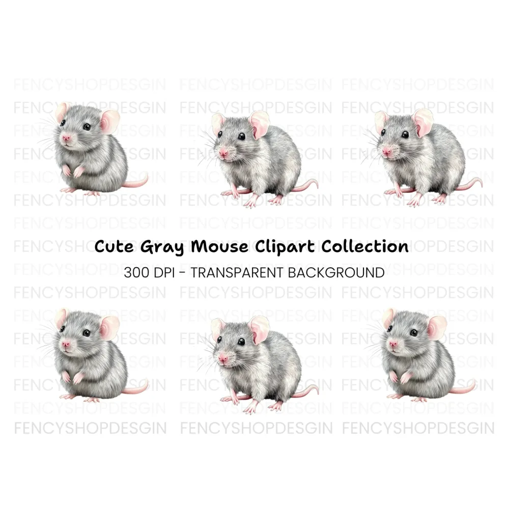Cute Grey Mouse Clipart Bundle