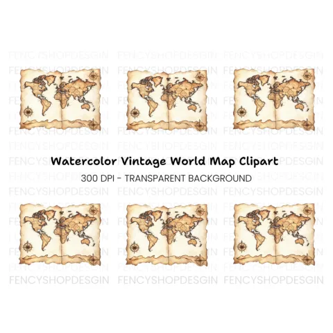 Vintage World Map Clipart Bundle
