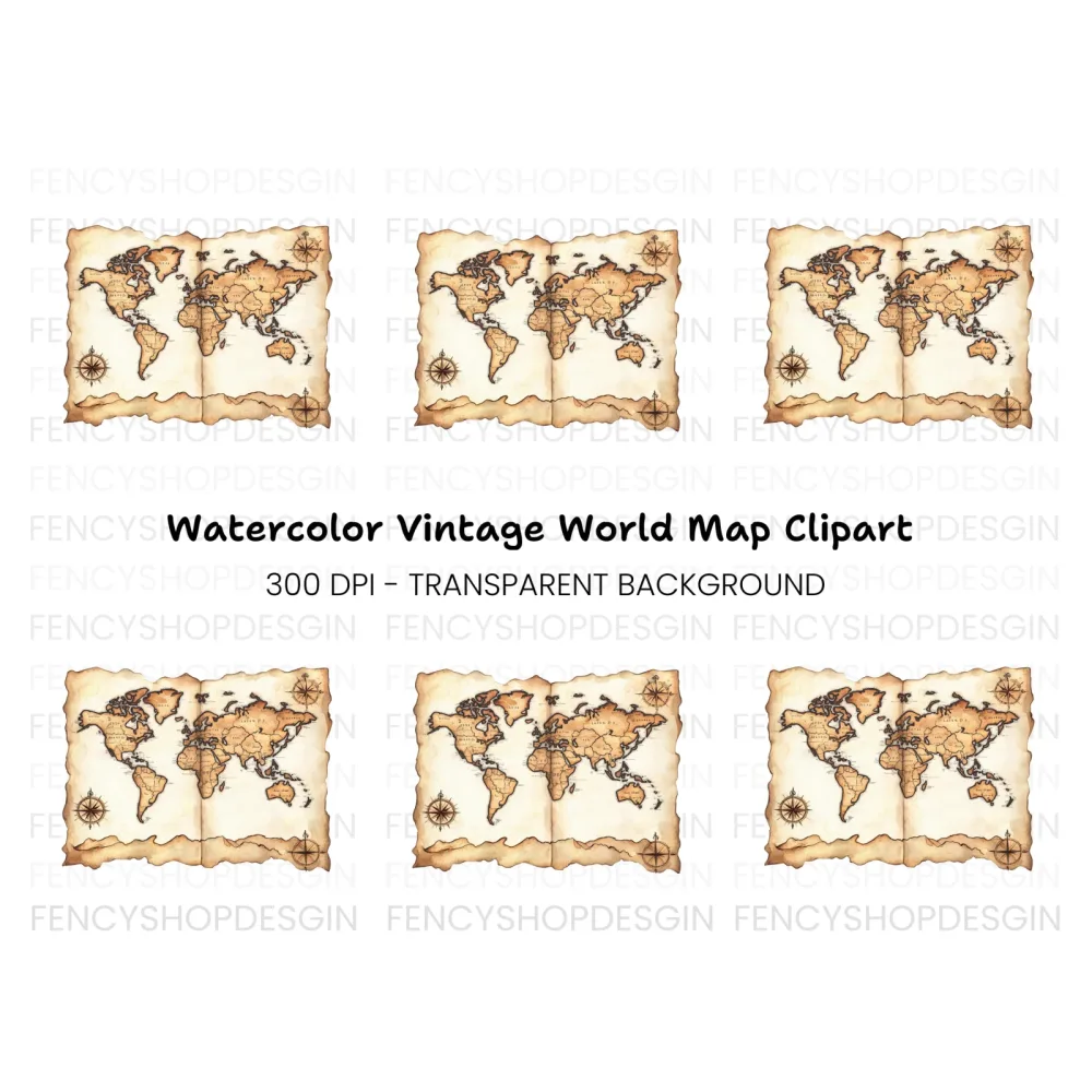 Vintage World Map Clipart Bundle