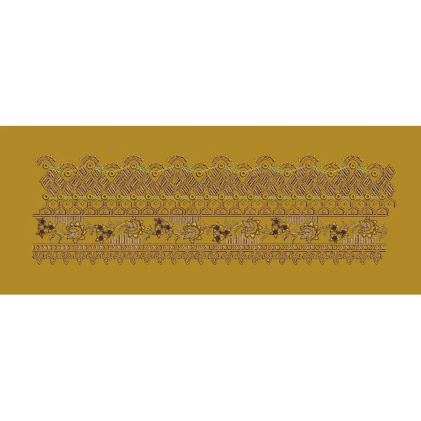 Lattice Mesh and Floral Vine Border Embroidery Design