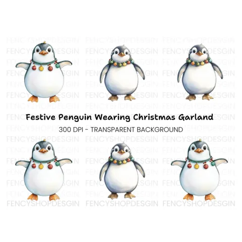 Festive Penguin Ornaments Clipart Bundle