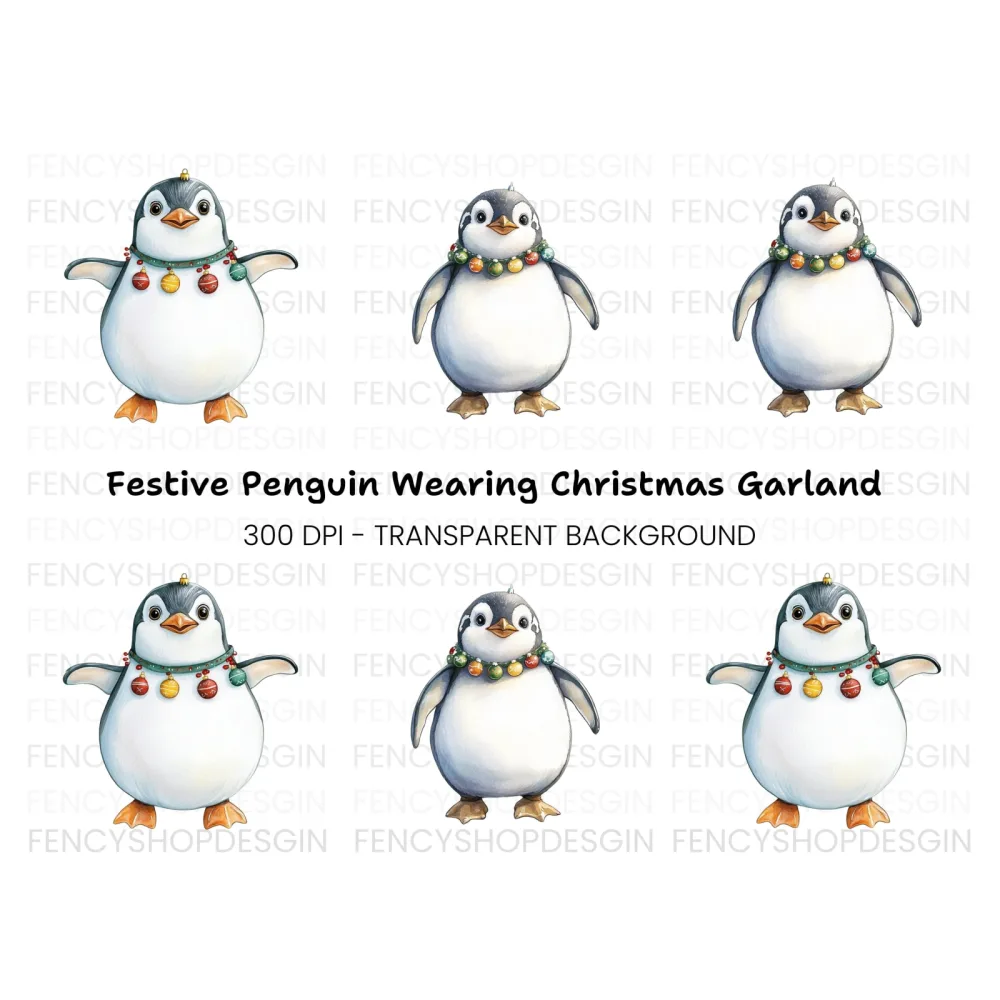 Festive Penguin Ornaments Clipart Bundle