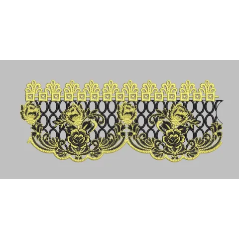 Floral Lattice Gold and Black Decorative Border Embroidery Design