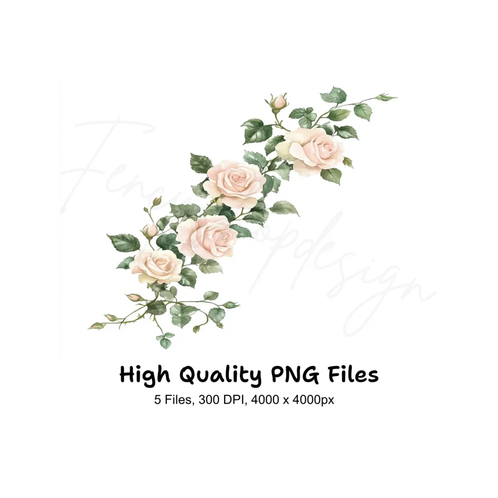 Delicate Rose Vine Corner Clipart Bundle